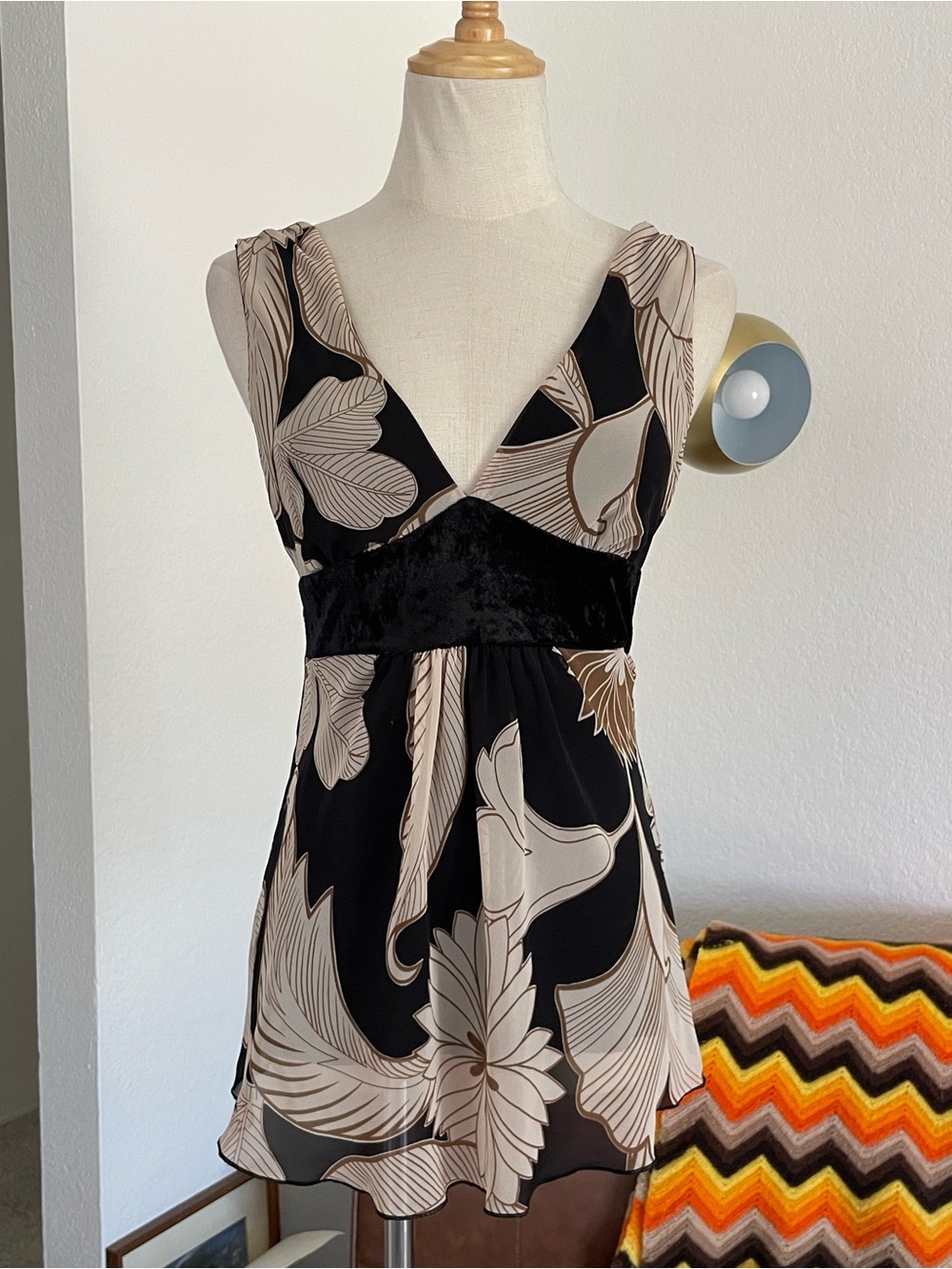 Vintage Y2K Papaya Printed Velvet Tie Top